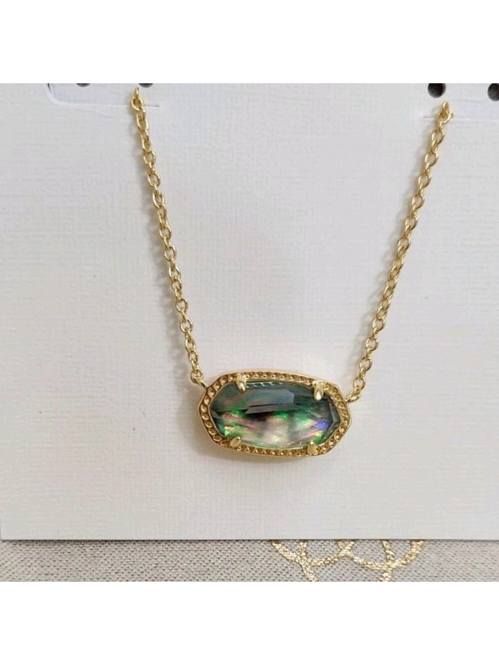Kendra Scott Elisa Necklace Gold Tone Iridescent Mystic Stone 1944